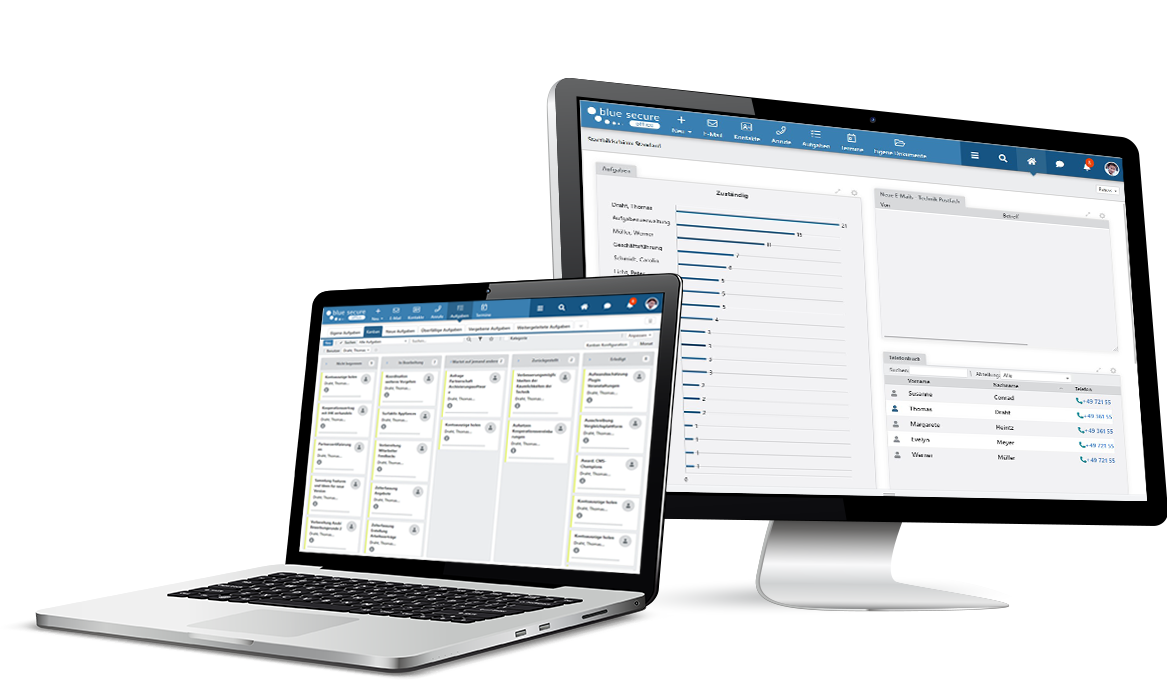 Blue Secure Office Programm auf einem Desktop & einem Laptop